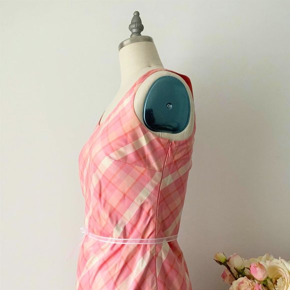 ANN TAYLOR LOFT Size 2 Pink Silk Sleeveless Preppy Tartan Sheat Dress - Picture 6 of 8